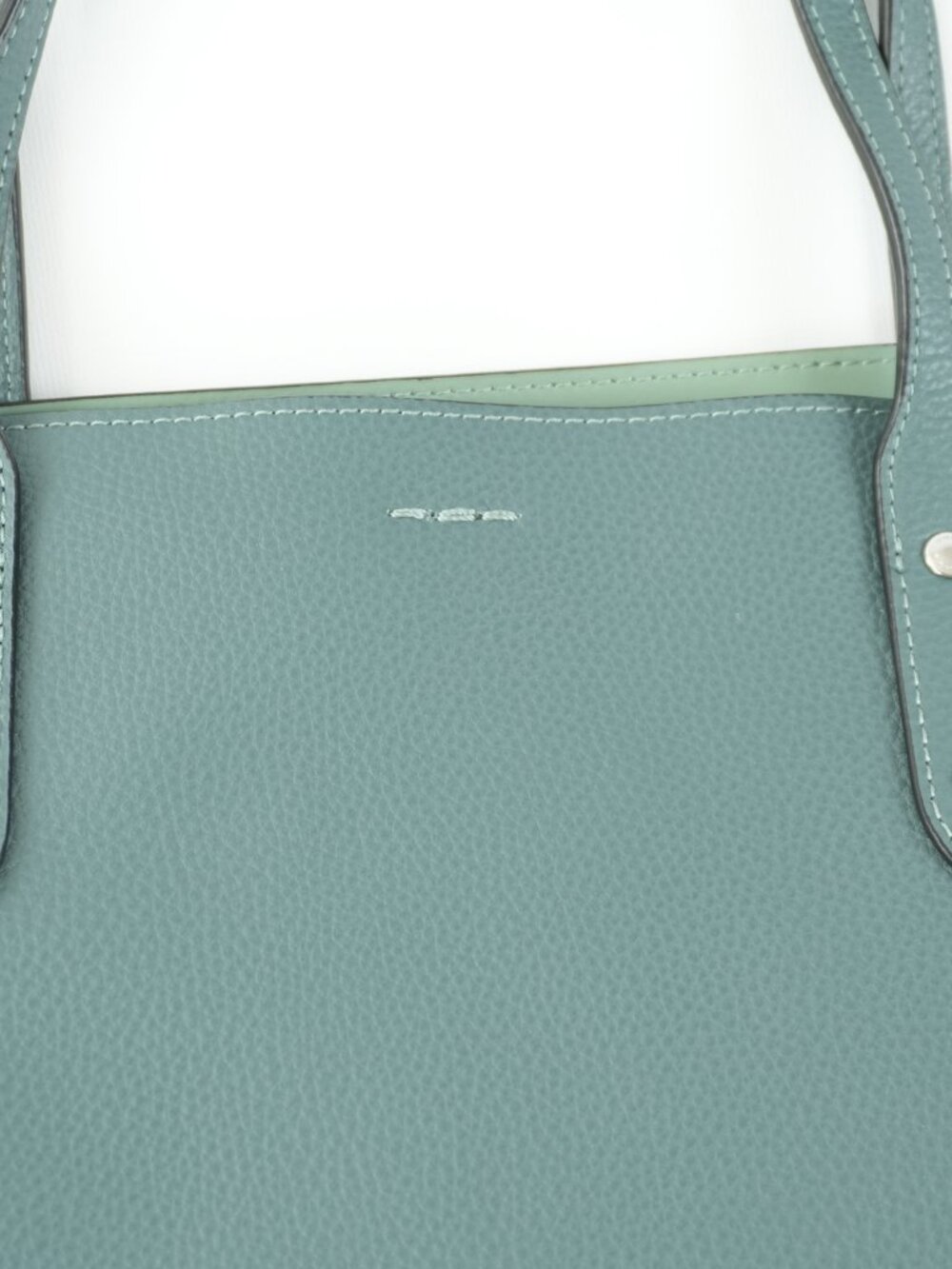 COACH Tote Green Pebbled Leather Handbag Shoulder Bag large - Picture 6 of 15